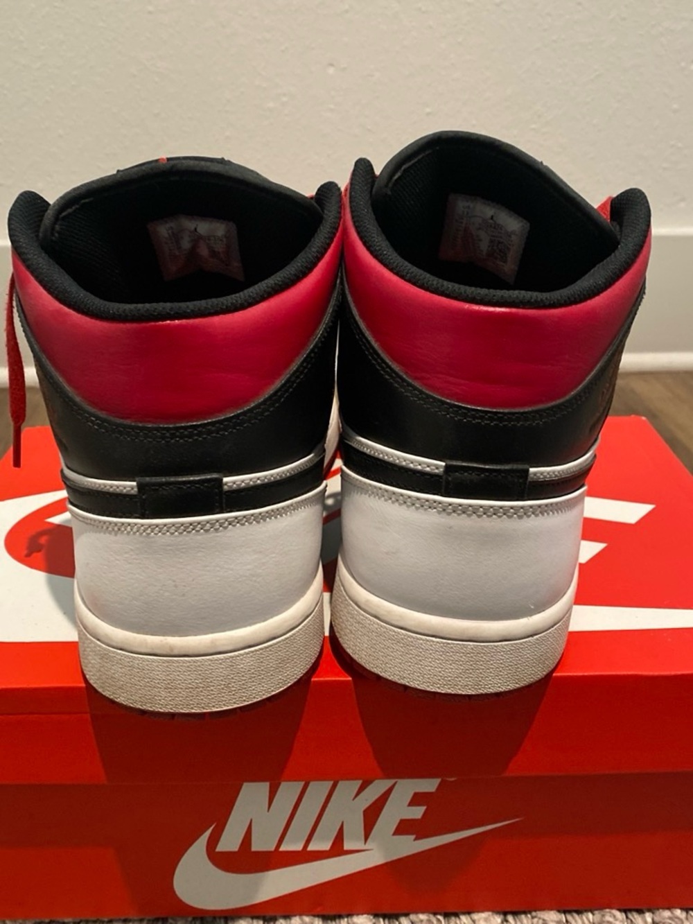 Nike Air Jordan 1 Mid Men’s Sneakers - Black/White/Red - Picture 4 of 5